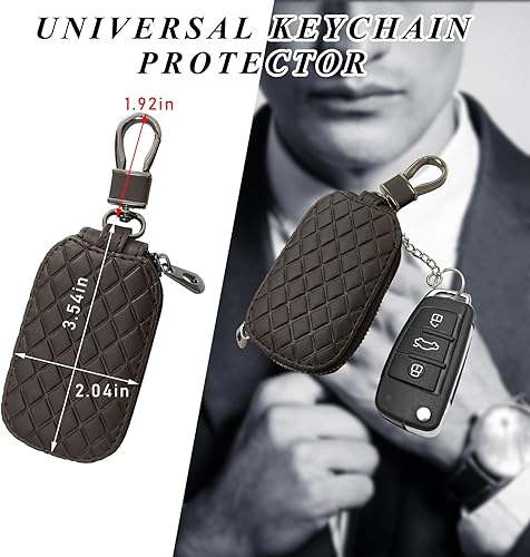 Miniatura 2 de Funda para llaves de automóvil, de cuero auténtico, soporte inteligente para llavero inteligente, funda protectora antiarañazos con gancho de metal