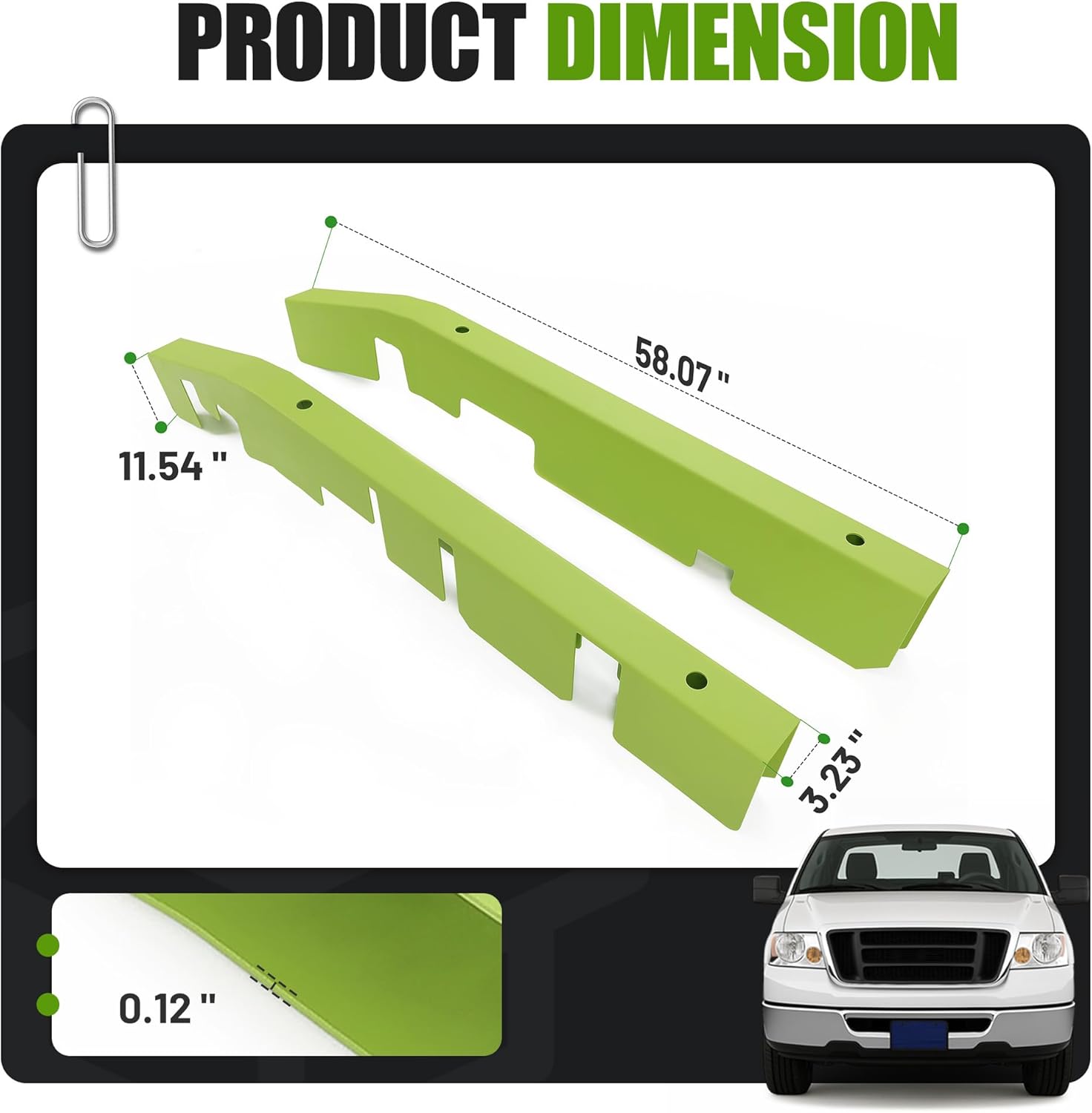 ALMULOO Frame Rust Repair Kit Compatible with 2004-2008 Ford F-150 Extended Cab 4WD Replacement Right & Left Side Pair Full Center Bed Rail Repair Kit Steel Powder Coated Green
