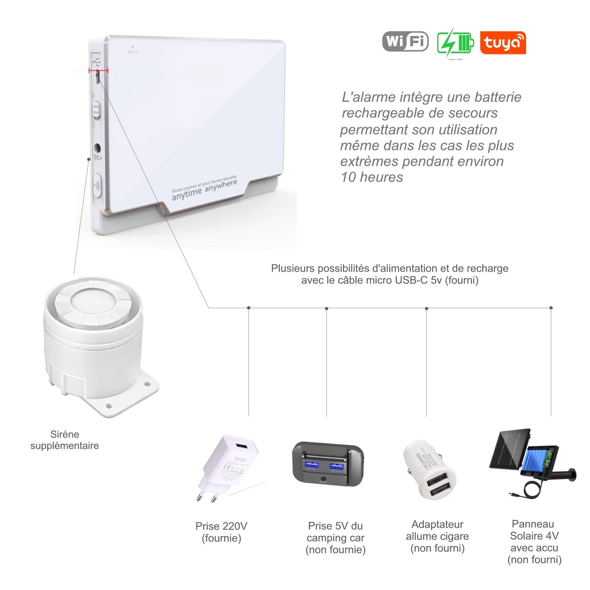 Nouveau - Alarme de Camping Car + Box-Routeur WiFi 4G + 1 Camèra de Surveillance Autonome Plusieurs Mois 24h/24h – 2 Sirènes 125 DB - 5 Détecteurs d'ouvertures - 1 détecteur de Mouvement