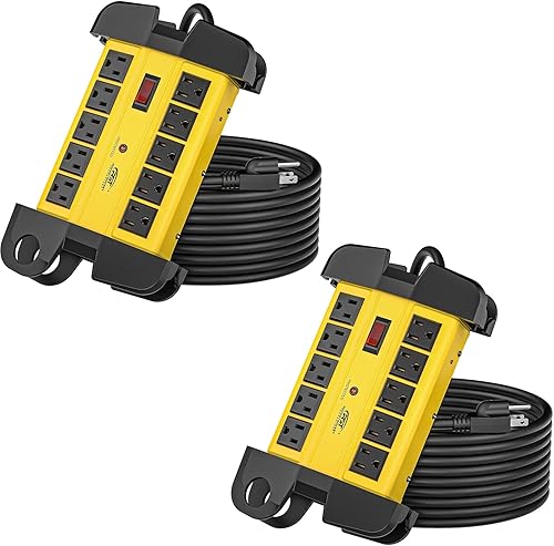CRST Regleta protectora de sobretensiones de metal resistente de 10 salidas con 15 amperios, cable de 15 pies de largo, 2800 julios para jardín,