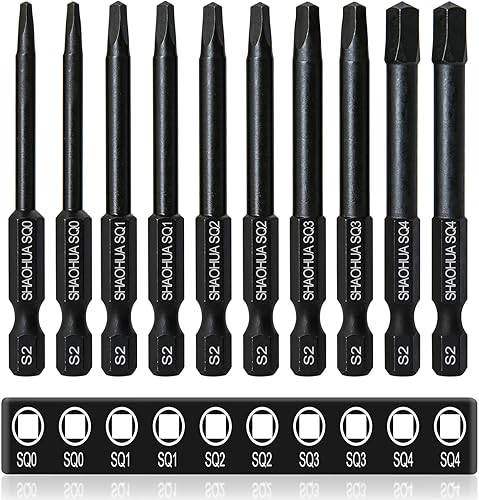 SHAOHUA Juego de brocas de llave Allen cuadradas, 10 piezas SQ01234, juego de brocas cuadradas de 2.3 pulgadas de largo y 14 de pulgada de diámetro,
