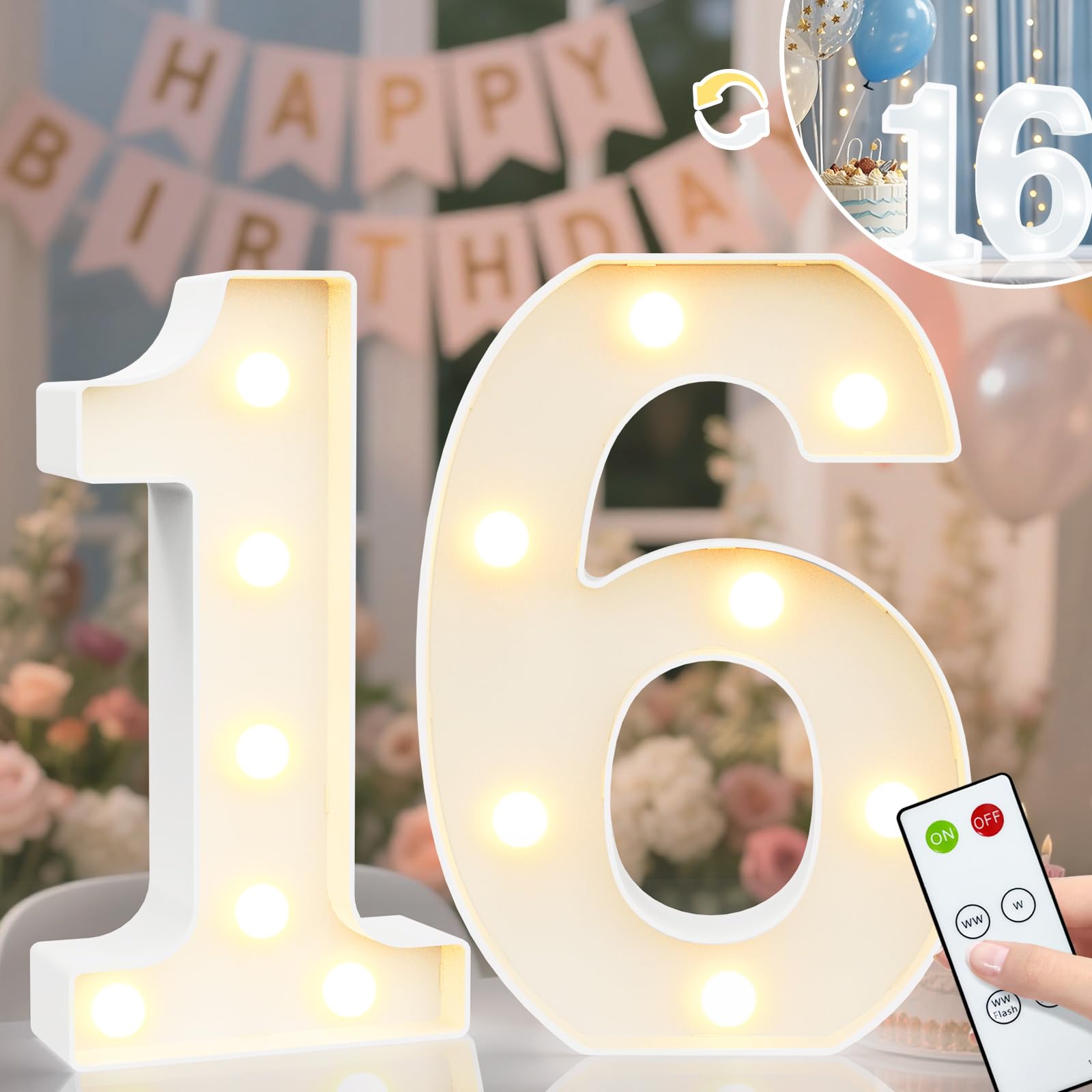 8.8" Decorative LED Light Up Numbers, Marquee Numbers Lights for 7th Birthday Decorations, Lighted Number Sign for Birthday Party Night Lights Wedding Anniversary Home Wall Decor, White Number 7 — view 50