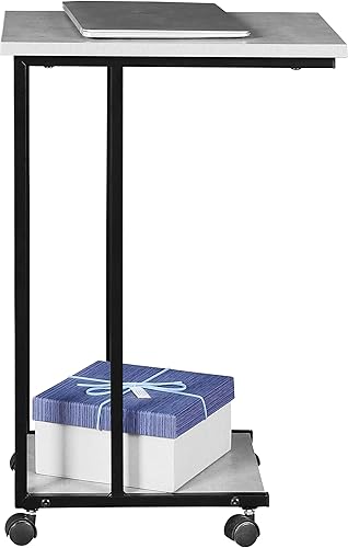 Miniatura 8 de JJS Mesa auxiliar C para sofá, sala de estar, mesa de aperitivos que se desliza debajo para espacios pequeños, cemento negro