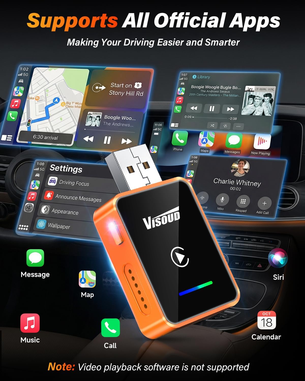 2026 Wireless CarPlay & Android Auto Adapter, One-Click Switch, 3s Auto Reconnect, A9 Chip, Bluetooth 6.0, 5.8GHz WiFi, Plug & Play, with USB-C & Right-Angle Cables
