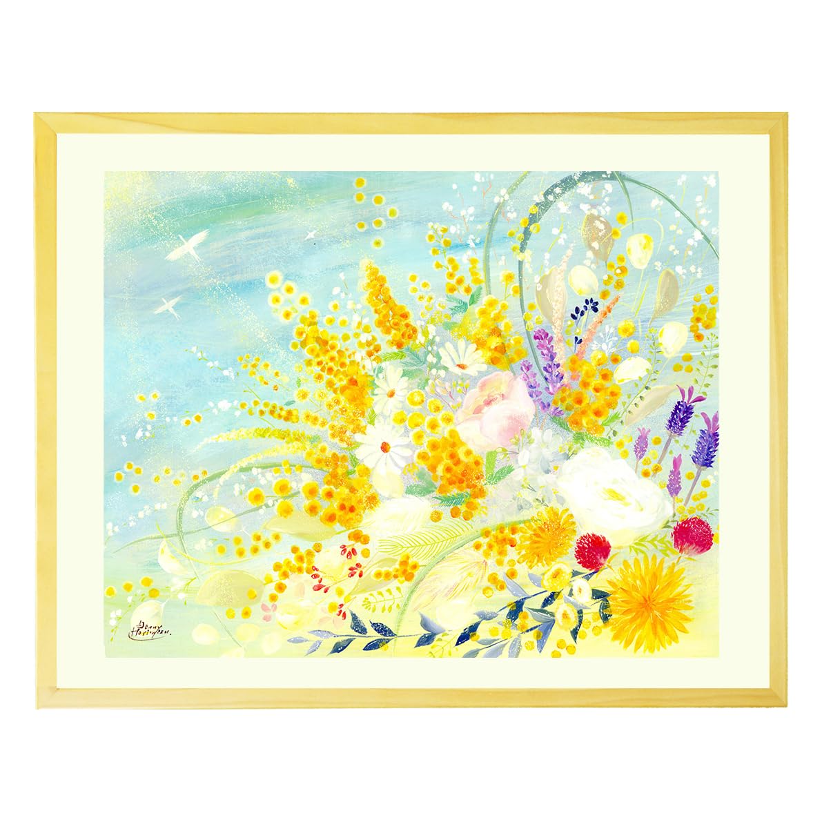 Amazon｜絵画 ミモザ インテリア 黄色い花 「春告ぐミモザの花束