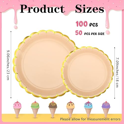 Miniatura 2 de Tanlade 100 platos de papel festoneado de Navidad, platos desechables de 9 x 7 pulgadas con borde dorado para cumpleaños, baby shower, boda, fiesta,