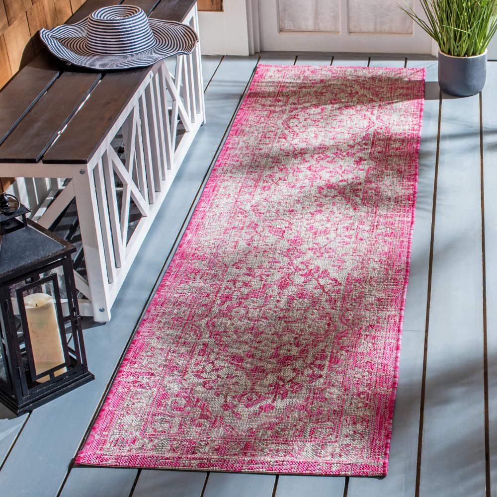 SAFAVIEH Washable Rug Outdoor Courtyard Collection - 2'3" x 6'7" Runner, Grey & Blue, Non-Shedding & Easy Cleaning, Ideal for Patio, Entryway, Mudroom
