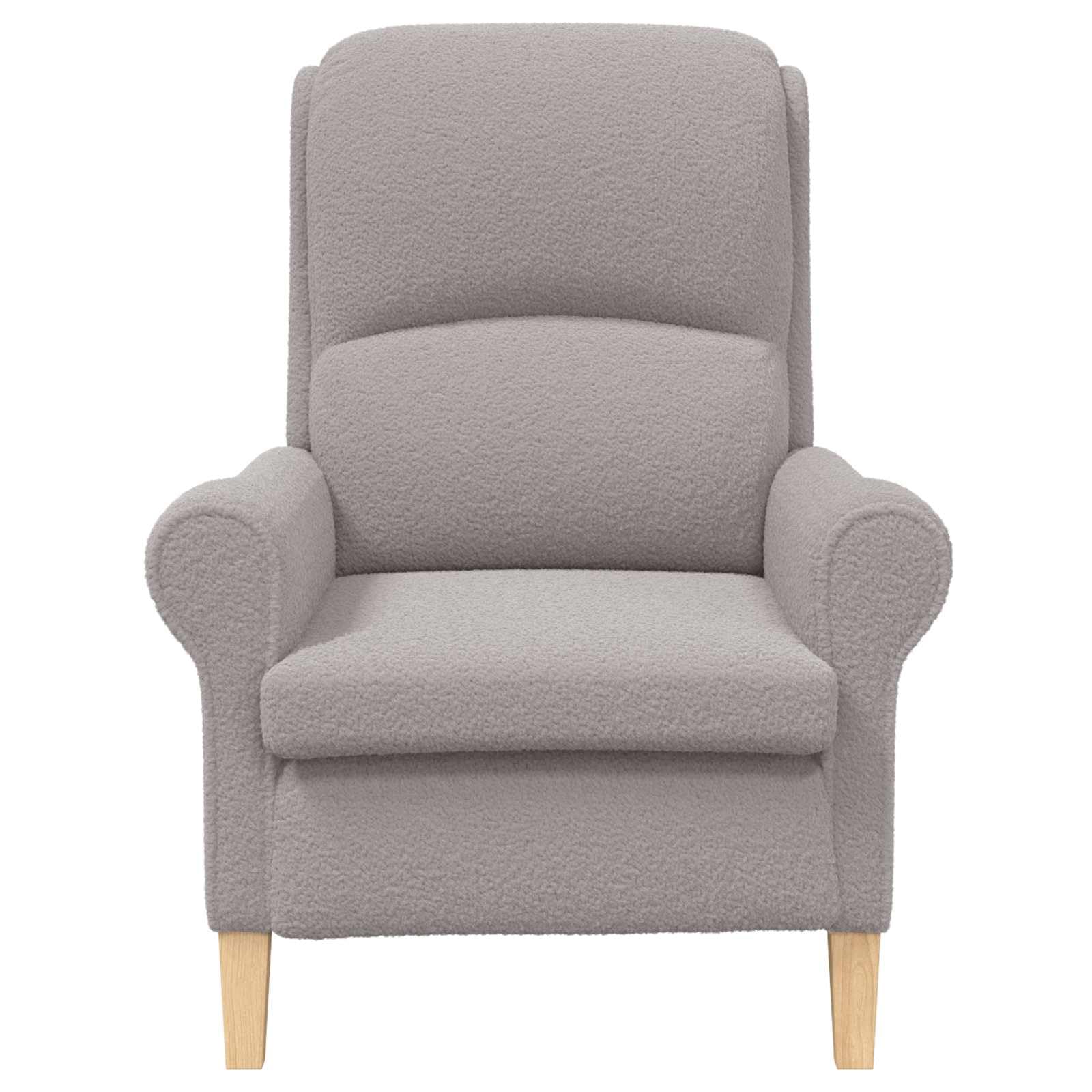 Fotel jasnoszare z miękkiej tkaniny Sherpa z drewnianą ramą, ergonomiczne krzesło tapicerowane do salonu, biura, salonu i czytania, wygodne krzesło relaksacyjne z podłokietnikami zapewnia
