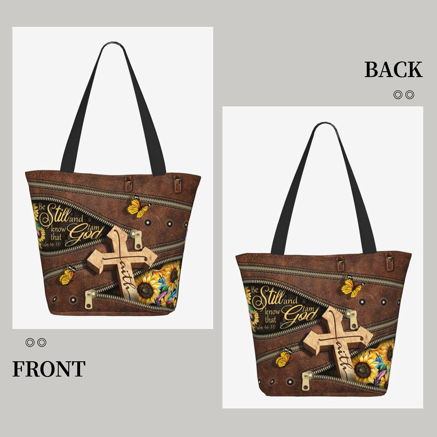 Christian Gifts Reusable Shopping Tote Bag Zippered Inspirational Tote Bags for Women Bible Verse Shoulder Bag - Image 7