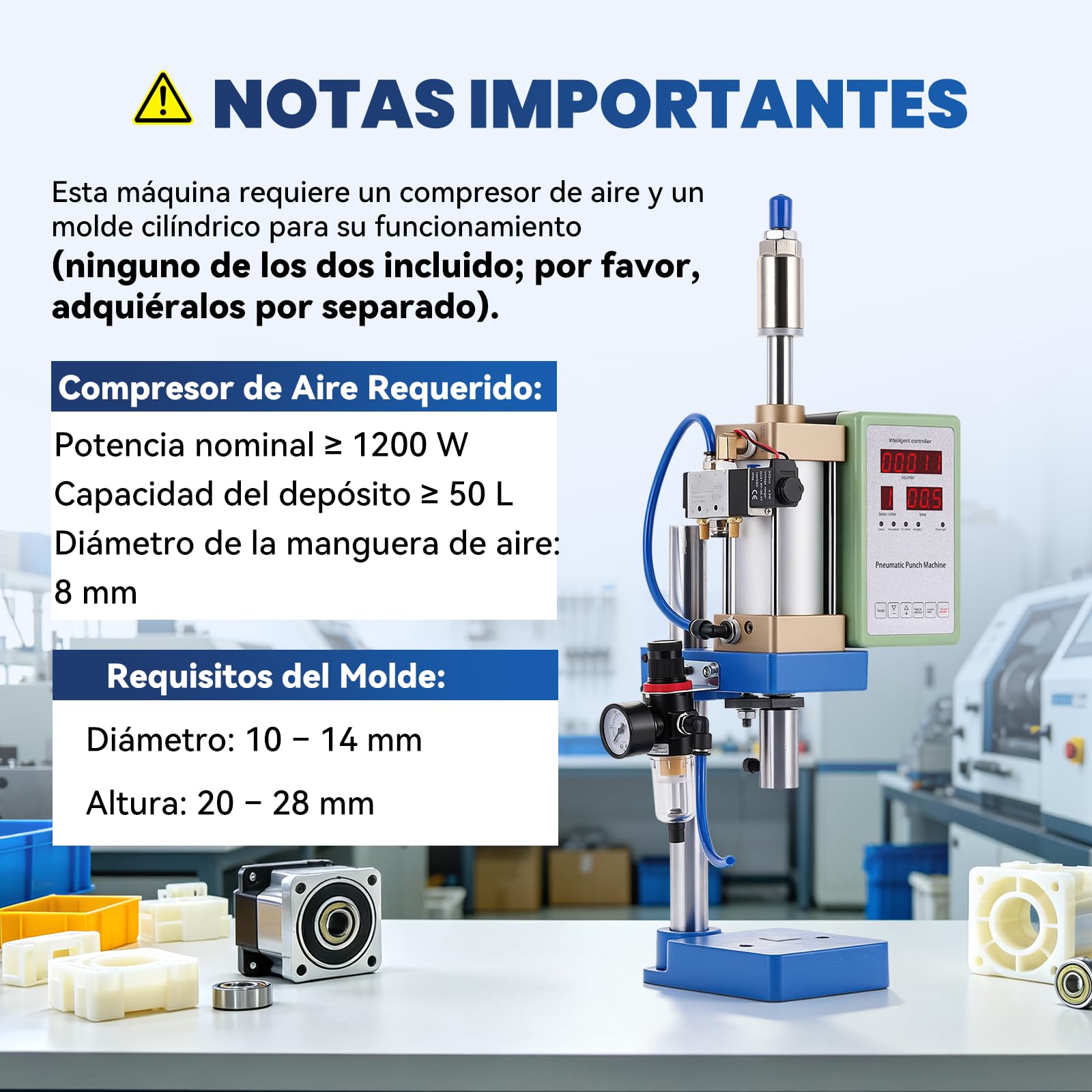 YUCHENGTECH Prensa Punzonadora Neumática con Controlador con Pantalla | Capacidad 200 kg,Un Solo Cilindro,Rango de Presión 0,7–0,8 MPa,Control Doble,Altura Ajustable,Múltiples Usos