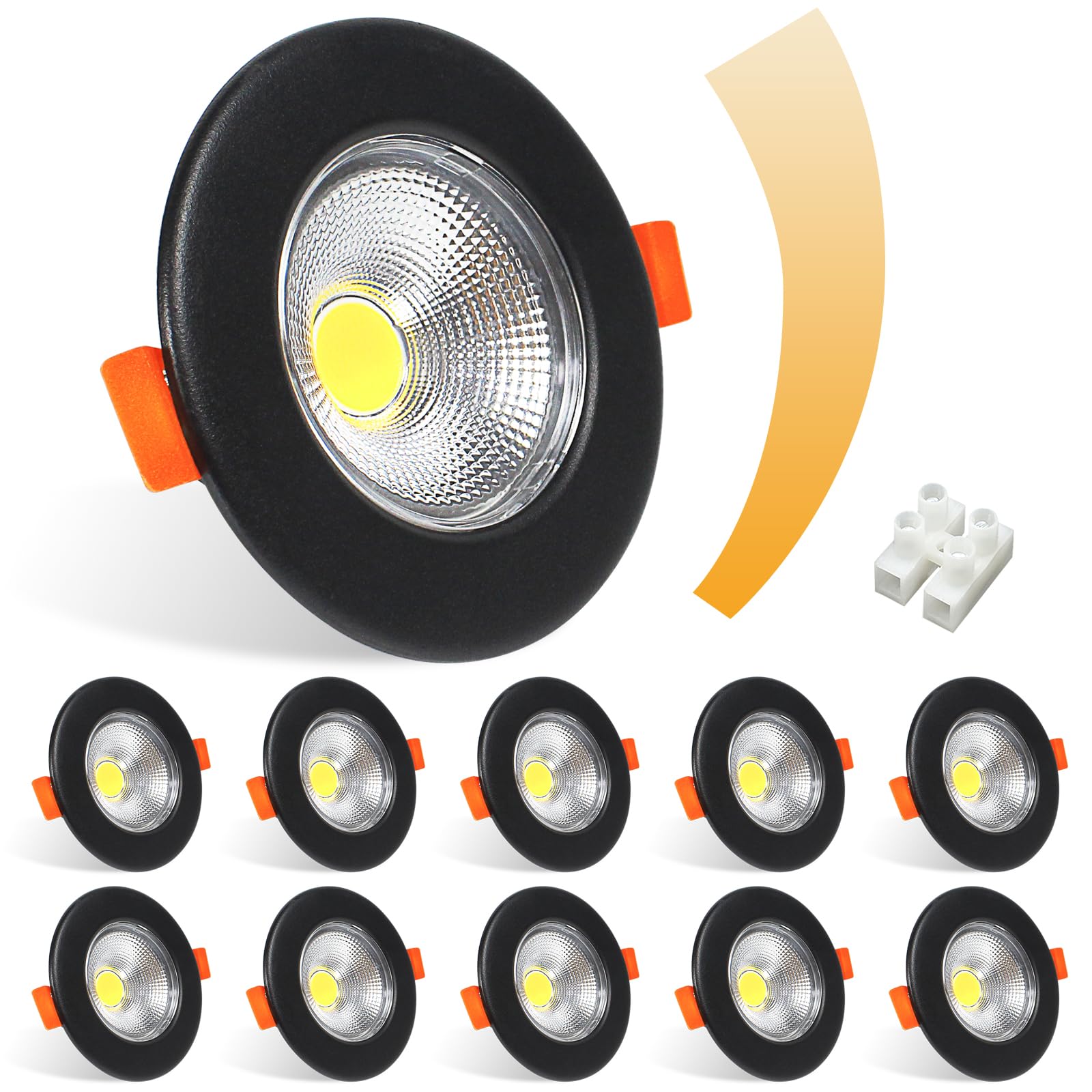 Allesgute 10X Recessed Ceiling Lights Dimmable 7W COB 600lm Cool White Ultra Slim LED Downlights for Ceiling Round Black LED Spot Lights for Bedroom Living Room Cutout diameter 65-88mm
