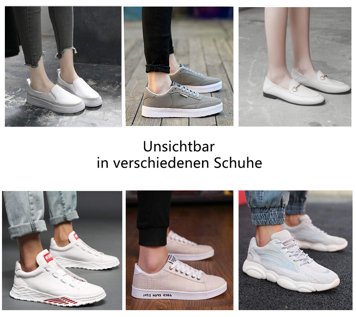 HeyUU 3 | 6 | 10 par męskich i damskich bawełnianych stopek, niewidoczne skarpety do sneakersów, z wewnątrz, 8 antypoślizgowych silikonowych pasków, antypoślizgowe skarpety