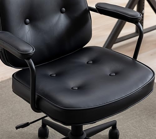 Miniatura 7 de DUOMAY Silla de escritorio retro de oficina en casa con reposabrazos, moderna silla giratoria de piel sintética con respaldo medio, silla de trabajo