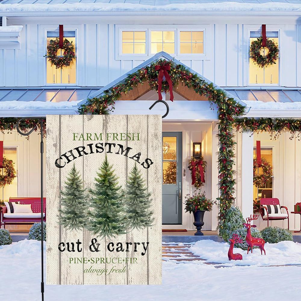 Farm Fresh Christmas Tree Garden Flag 12x18 Inch Double Sided Outside, Rustic Farmhouse Xmas Winter Holiday Outdoor Seasonal Yard Porch Decoration - Image 3