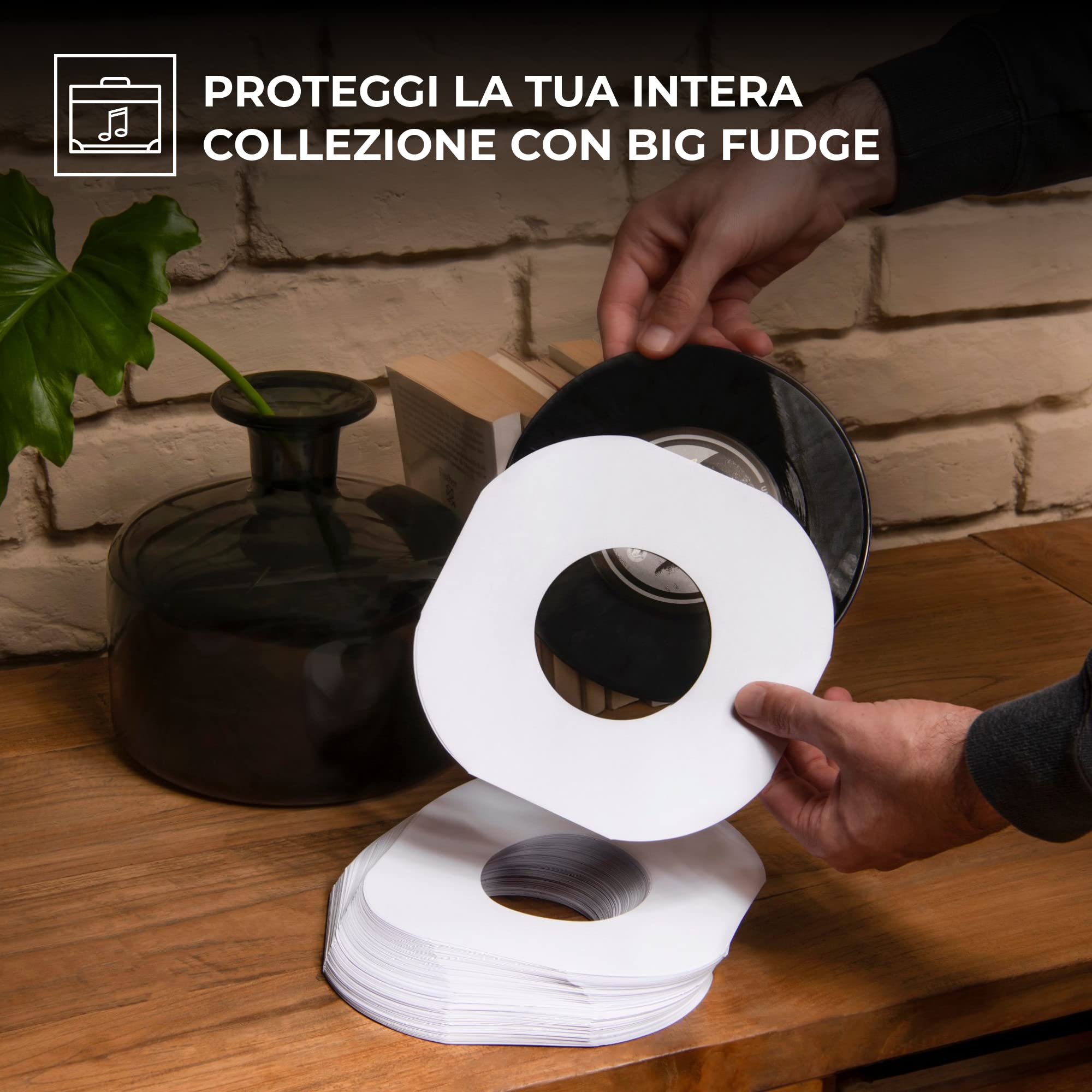 Big Fudge Custodie Interne per Vinili - Bustine Fatte di Carta Priva di Acidi -18 cm x 100 Pezzi - Custodia Quadrata Antigraffio con Rivestimento Antistatico