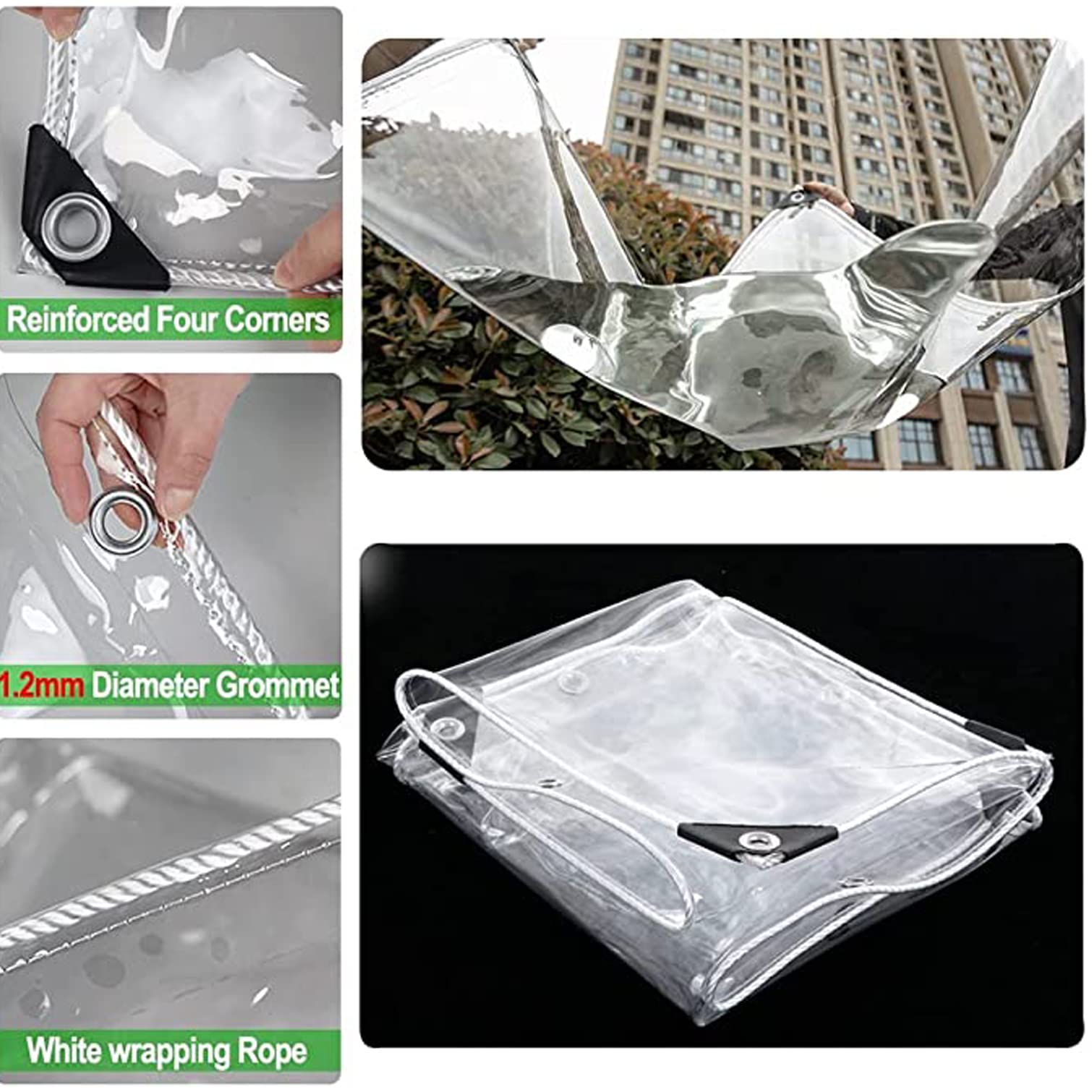 Plane Wasserdichte Transparente,PVC Vordächer Klare Kunststoffplane mit ösen,Faltbare 0.35mm Wetterfeste Abdeckplane,für Gartenmöbel,Pflanzenschutz Regen-Vorhänge,Anpassbar (2x3m(6.6x9.8ft))