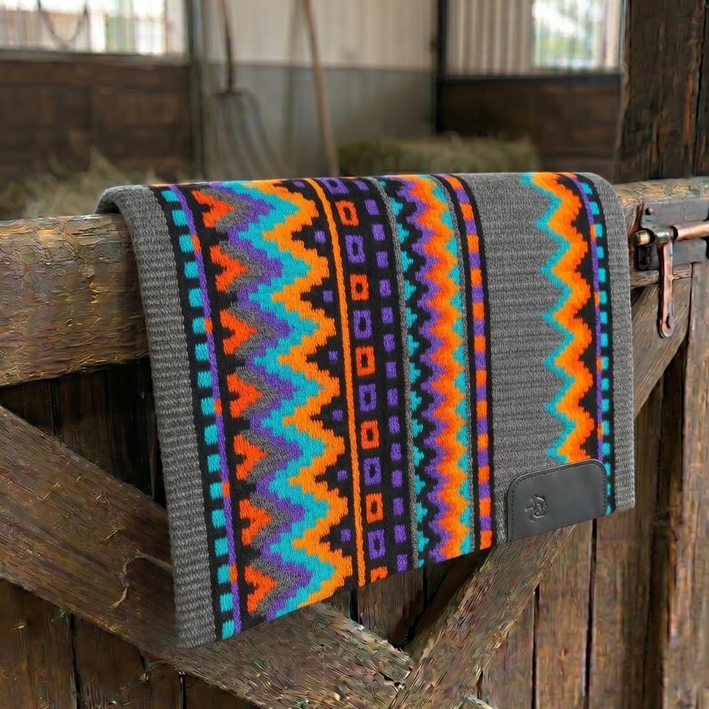 Western Show Saddle Pad/Blanket for Horses - Handmade Wool Saddle Blanket with New Zealand Design, Thick, Durable & Comfortable for Horse Riding (36” L x 40” W x 1) M39