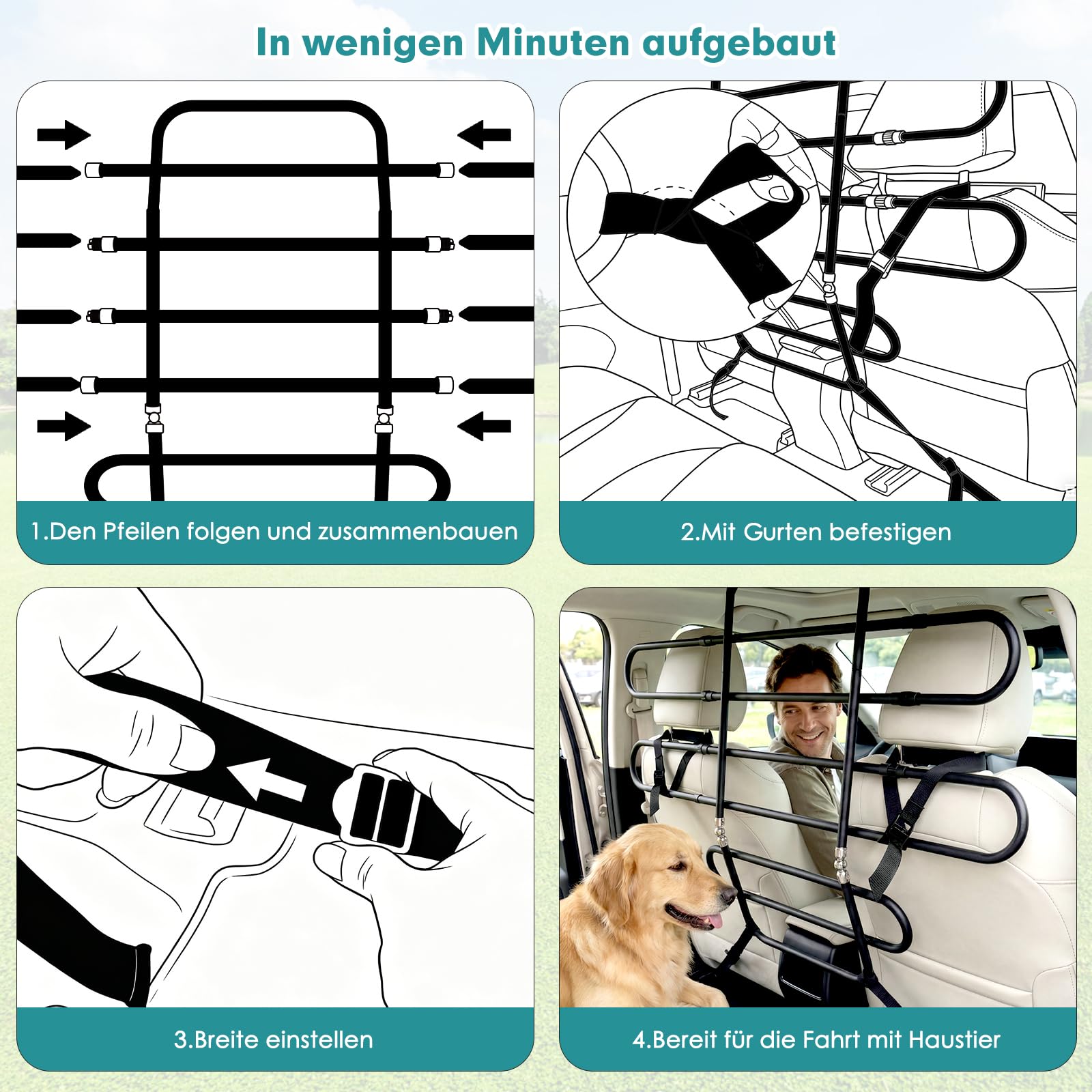 Snagle Paw Universial Hundegitter Auto Kofferraum Verstellbar 103–148 cm, Trenngitter Auto Hund für Rücksitz & Laderaum, Anti-Wackel System mit Nylon-Gurten, Metall Auto Hundegitter für SUV, Van & PKW
