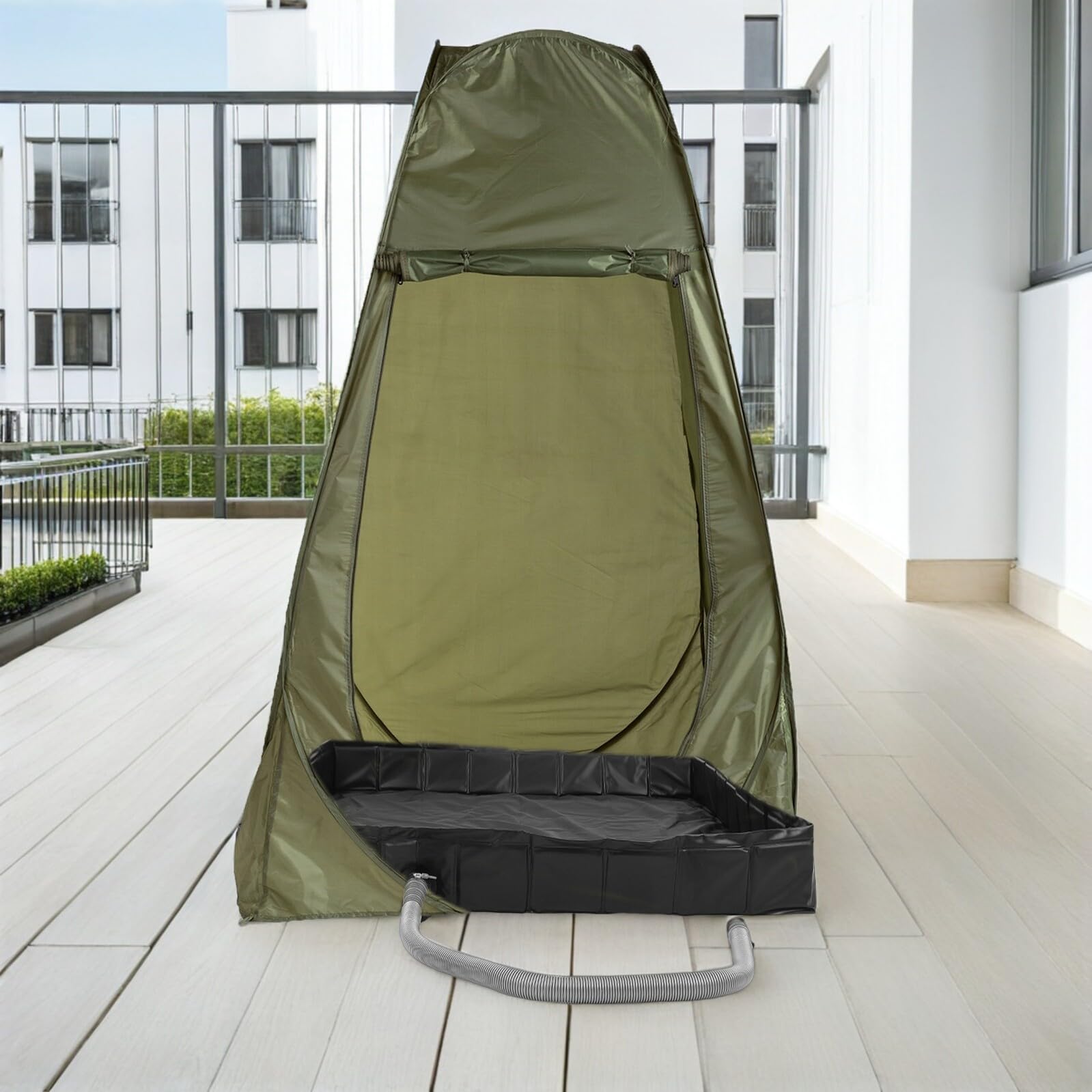 jojofuny Plato de Ducha Exterior Plegable Negro PVC PP con Tubo de Desagüe