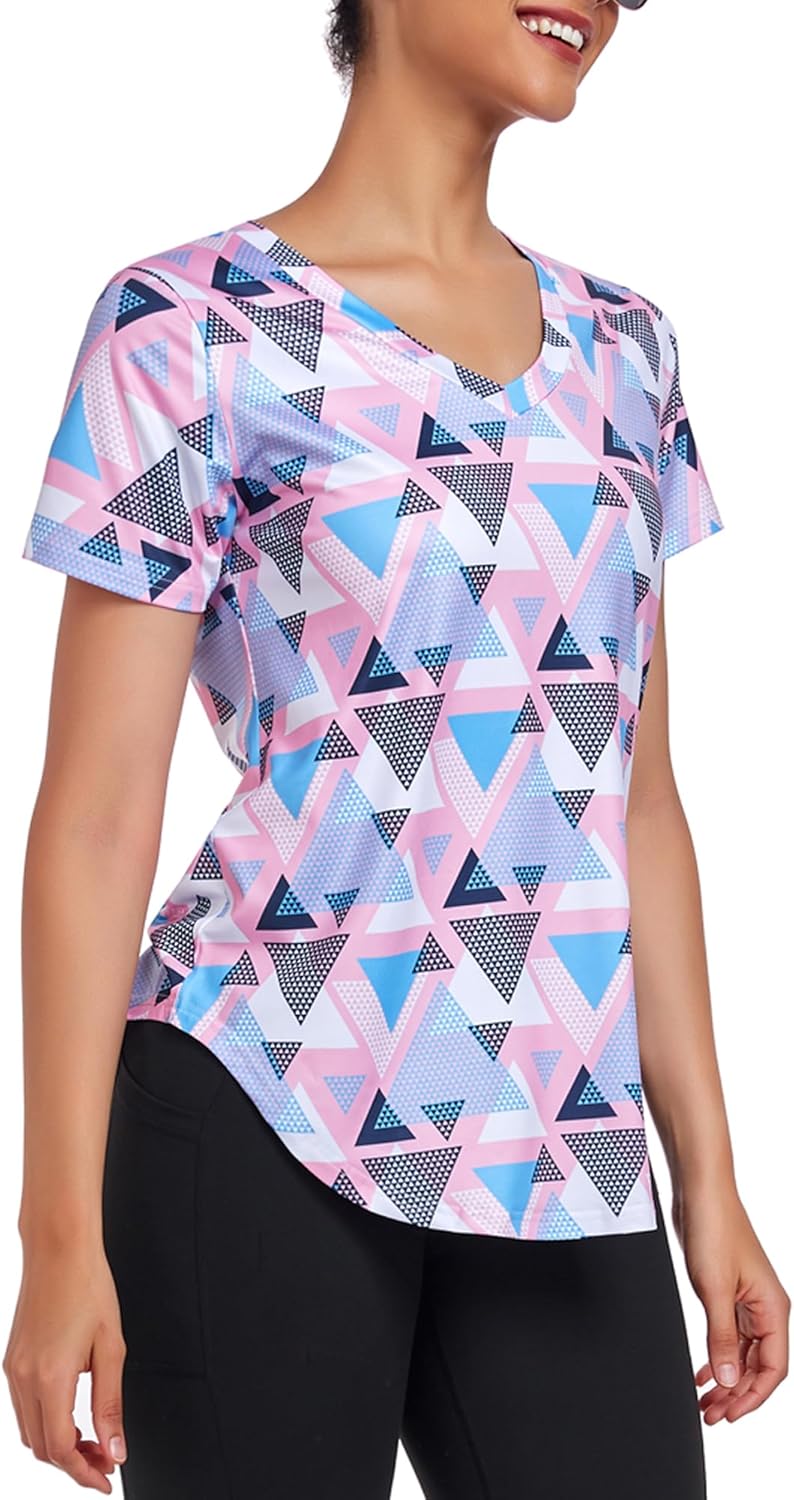 Short Sleeve Workout Shirts Women Loose Fit, V-Neck Women Exercise T-Shirt Workout Top, Dry Fit Yoga Gym Sport Tops - Image 2