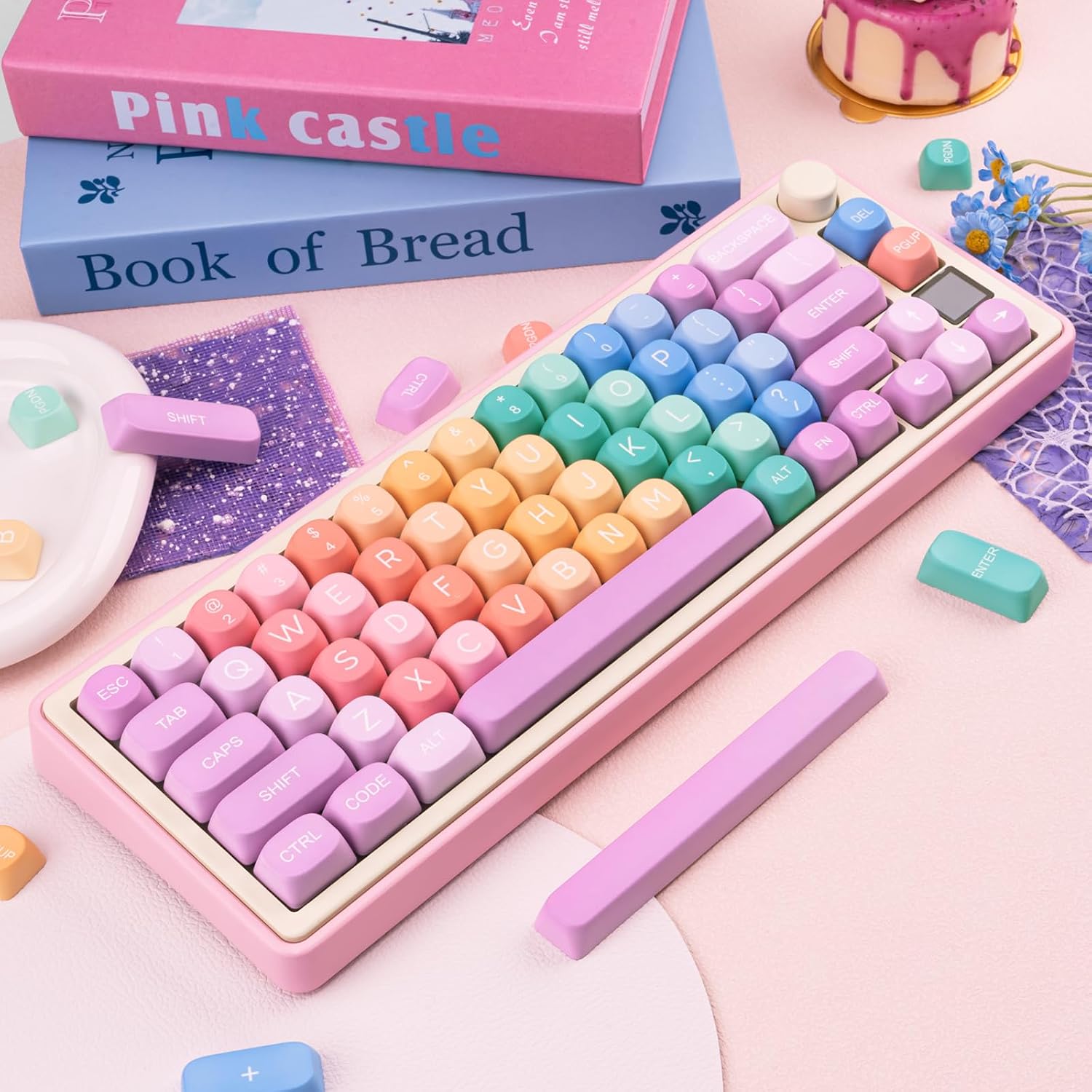 Cute PBT Keycaps 126 Keys MOA Profile Custom Keycaps Dye Sublimation Rainbow Candy Colorful Key Caps Set for Cherry Gateron MX Switches Mechanical Keyboards