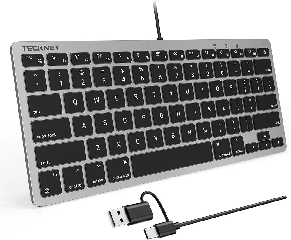 TECKNET Teclado com fio para dispositivos MacOS com interface dupla, teclado Mac fino, ângulo de digitação ergonômico confortável e conexão estável para PC/laptop, compatível com MacBook, iMac, Mac