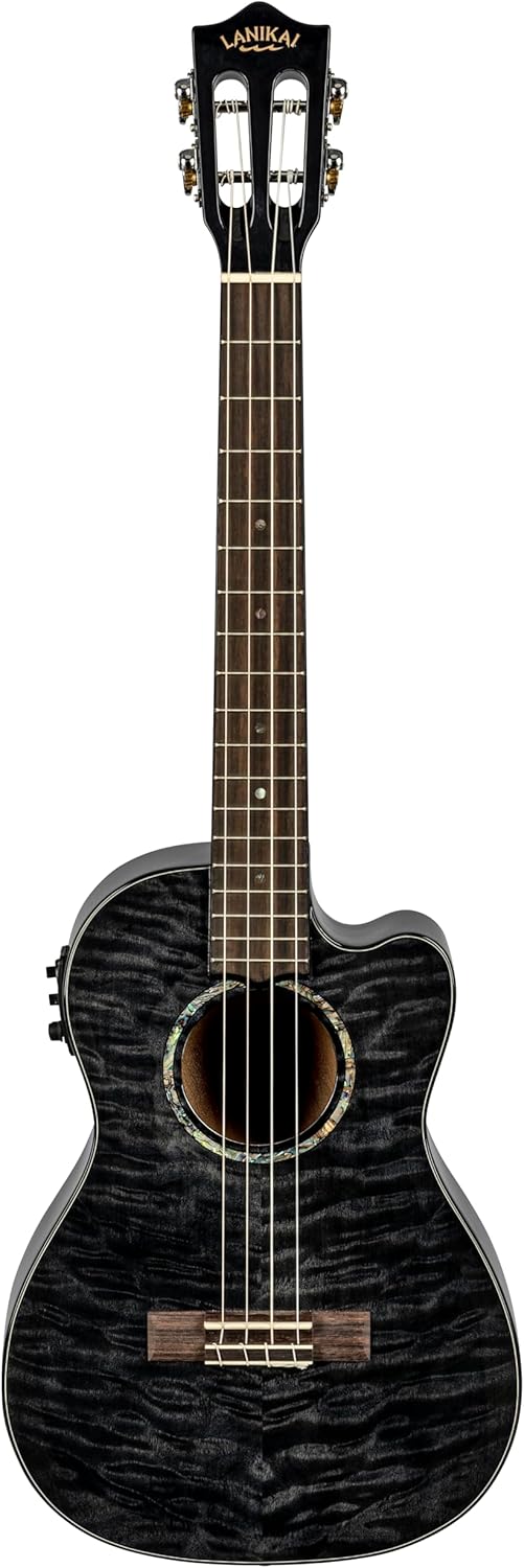 Lanikai Quilted Maple Black Stain Baritone A/E Ukulele with Foam Case (QM-BKCEB)