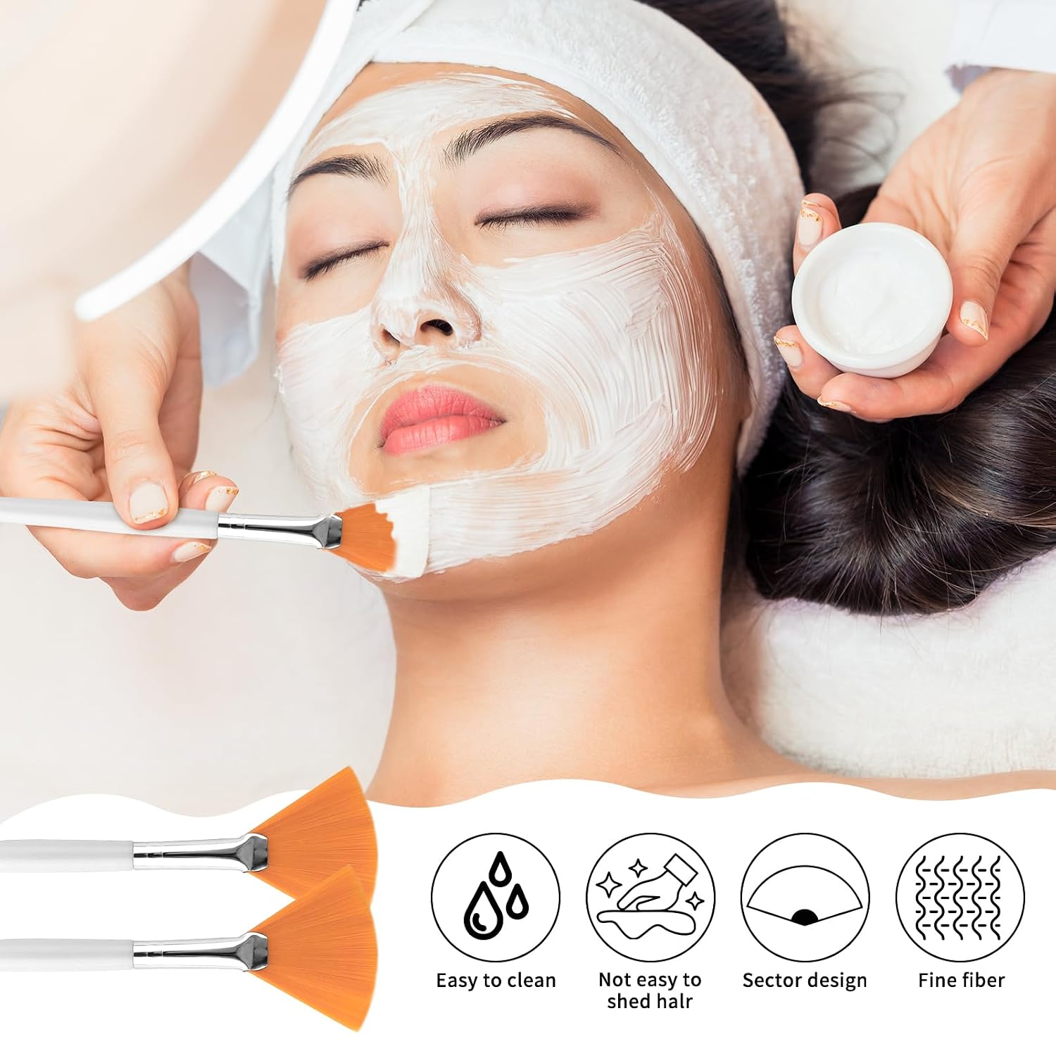 20 Pcs Yellow Facial Fan Brushes Soft Mask Applicator Brush Set Esthetician Makeup Beauty Tool for Mud, Cream, Glycolic Peel, Chemical Peels image 4
