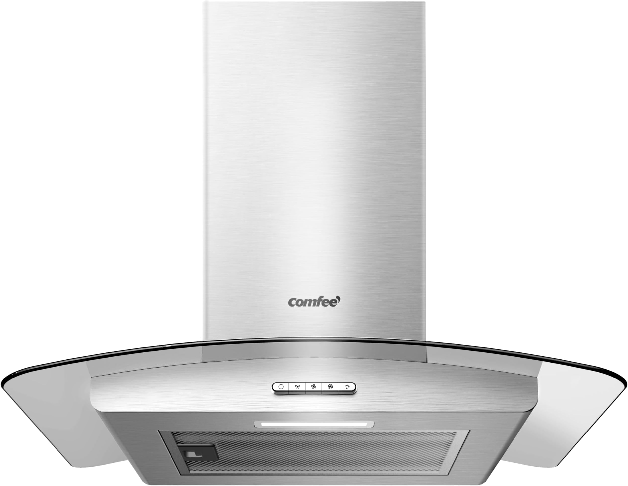 Chimney Cooker Hood 60cm GLAV17SS-60 with LED Light & Glass Extractor Hoods, 600mm Kitchen Extractor Fan - Stainless Steel