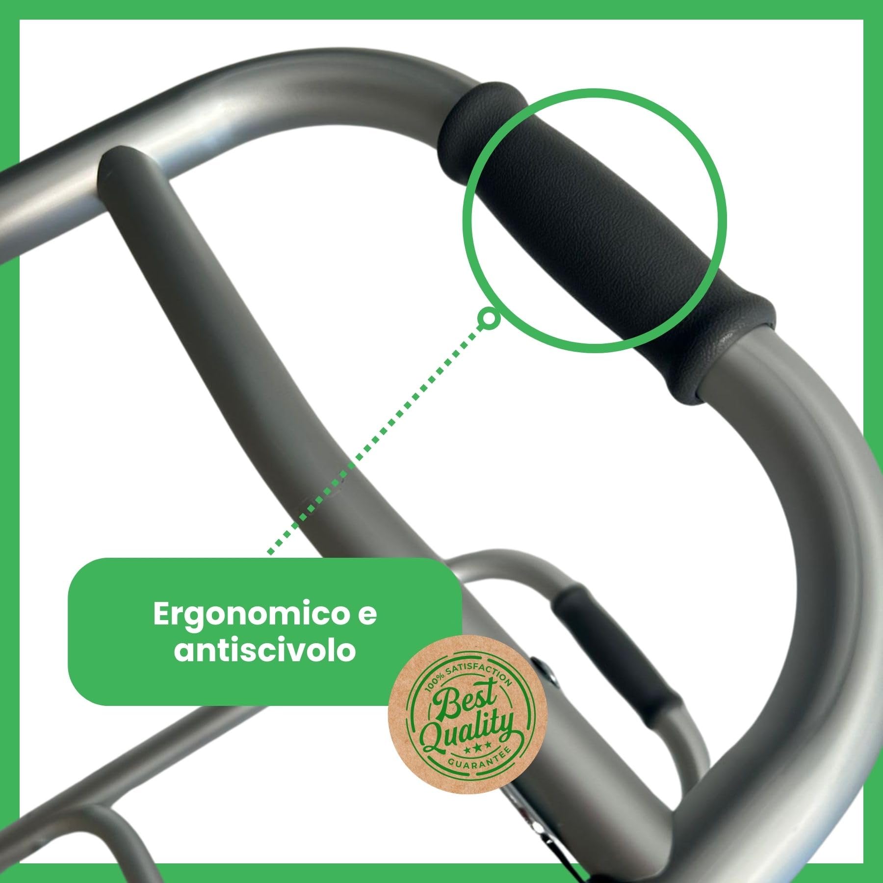 EkoHealthy® Deambulatore Vivo Sicuro Controllato In Toscana, Leggero E Resistente Fino A 136kg, Pieghevole, Regolabile In Altezza, 2 Ruote Piroettanti. Adatto A Disabili E Anziani. Grigio Scuro