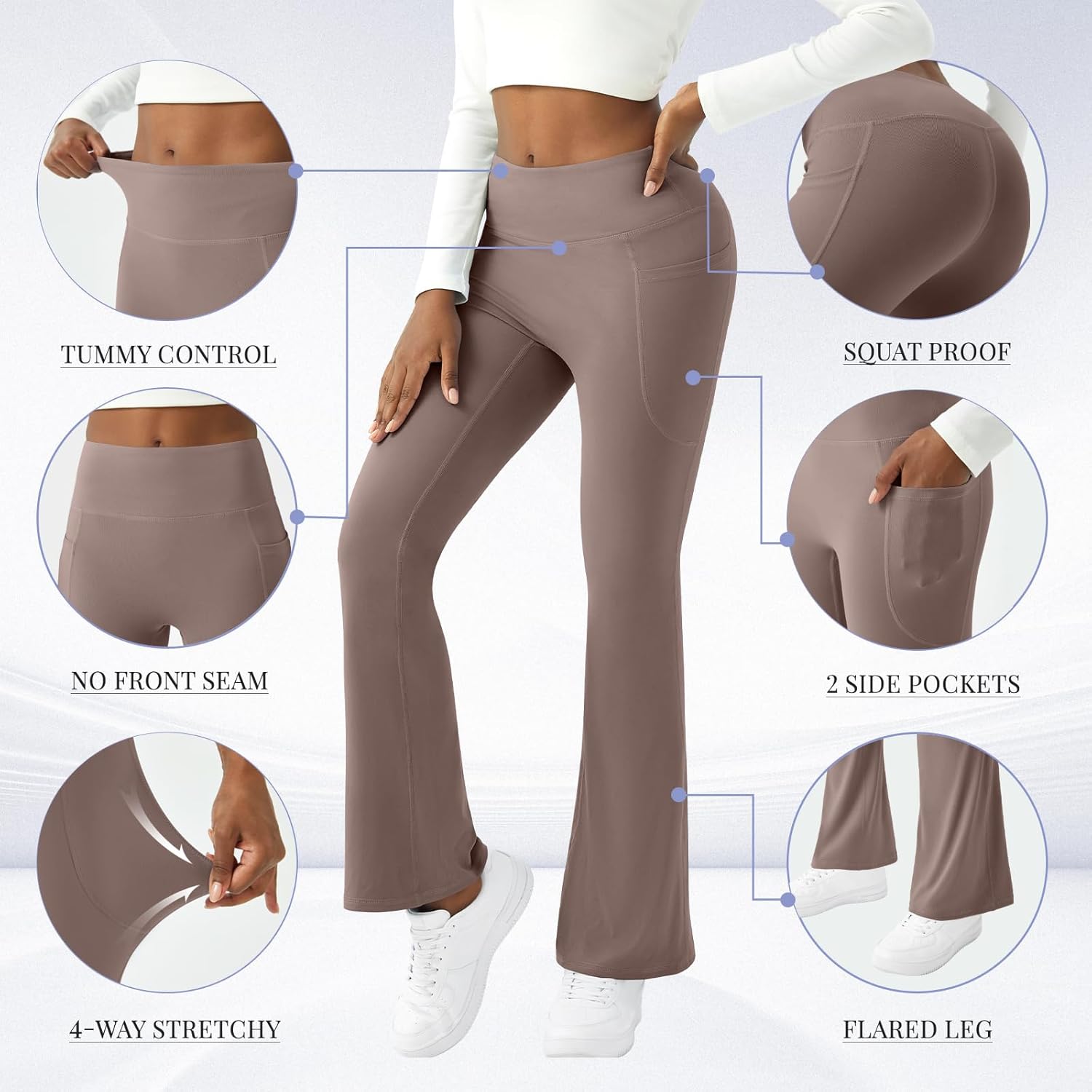 Womens Yoga Pants with Pockets High Waisted Flare Leggings Bell Bottom Yoga Dress Pants Seamless Bootcut Pants - Image 5