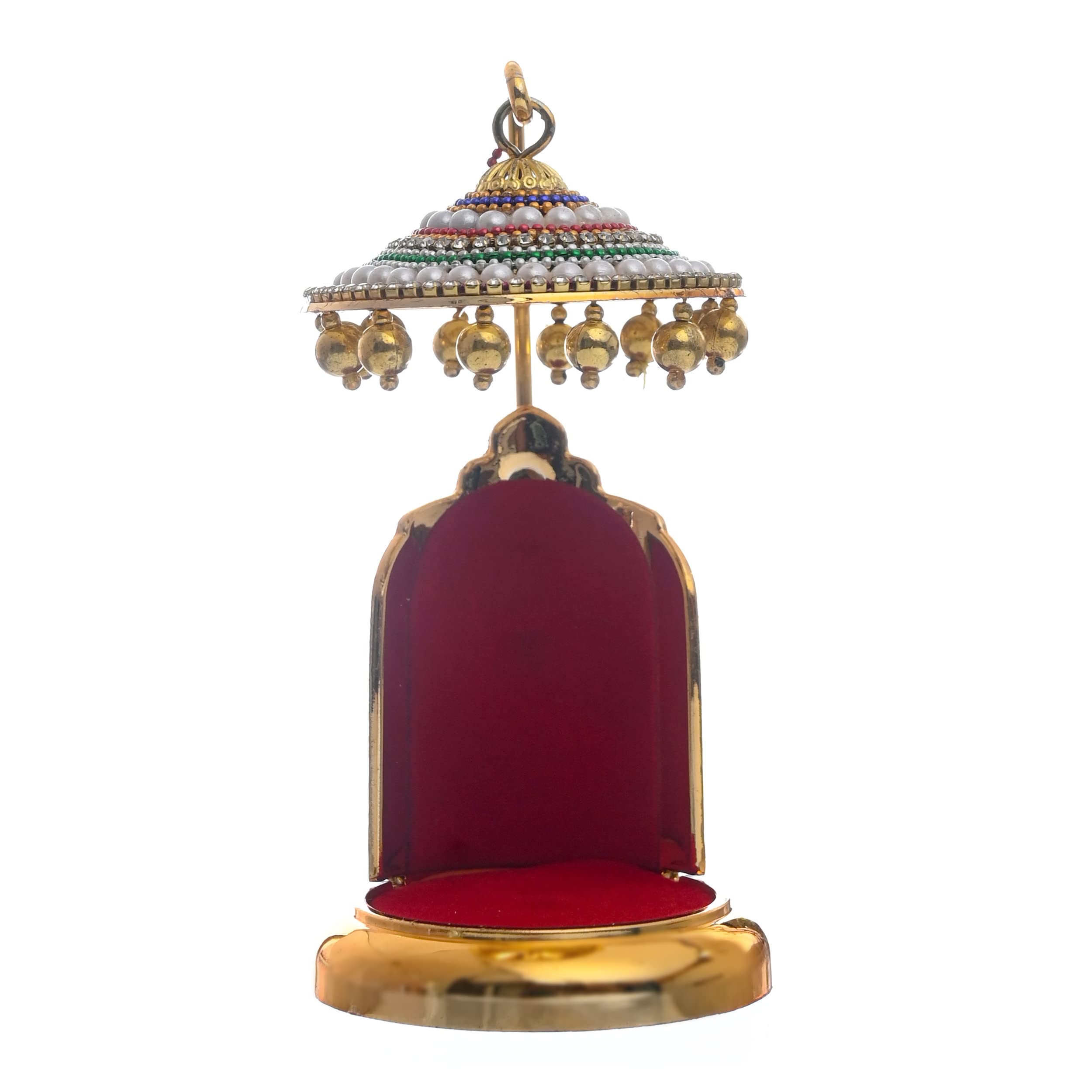 Diamond Studded Metal Umbrella Chhatra for God Idol, Car Dashboard/Office Desk/Table/Home Decor Showpiece, Chatri Aasan for God Murti, Ideal Gift Item for Housewarming