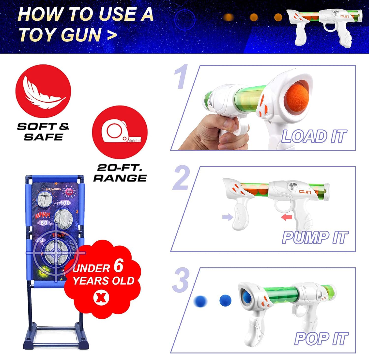 Kaufam Gun Toy Gift for Boys Age of 4 5 6 7 8 9 10 10+ Years Old Kids Girls for Birthday with Moving Shooting Target 2 Blaster Gun and 18 Foam Balls : Toys & Games