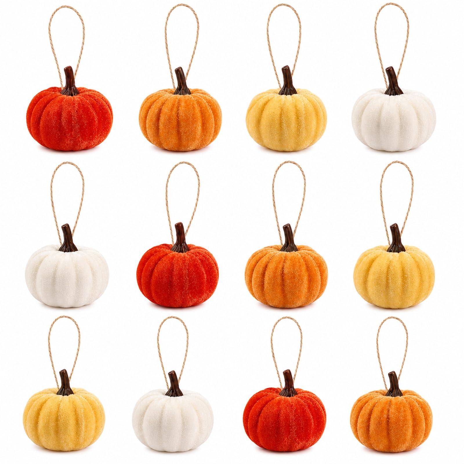 12 PCS Mini Pumpkins Decorations, Autumn Hanging Ornaments, Knitted Pumpkin Decorations, Seasonal Home Decor, Caramel, Brown, Orange and Cream