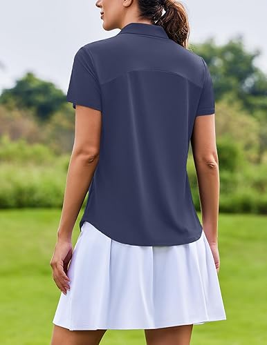 Miniatura 3 de PINSPARK Camisa de golf para mujer, manga corta, UPF 50+, polo de tenis, con cremallera de 14, cuello de secado rápido, camiseta de pickleball