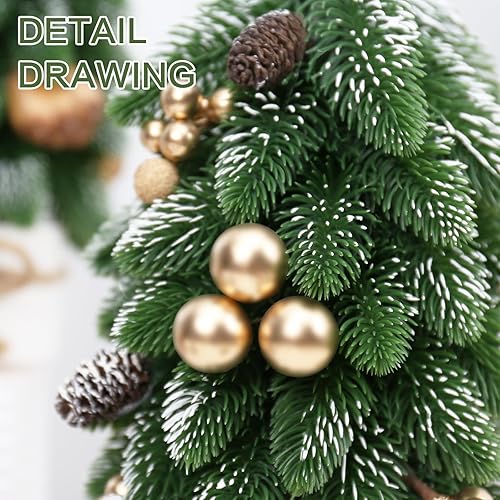 Miniatura 2 de 2 piezas de árbol de Navidad pequeño, piña de bayas doradas artificiales, mini decoración de árbol de Navidad de mesa, para bodas, vacaciones,