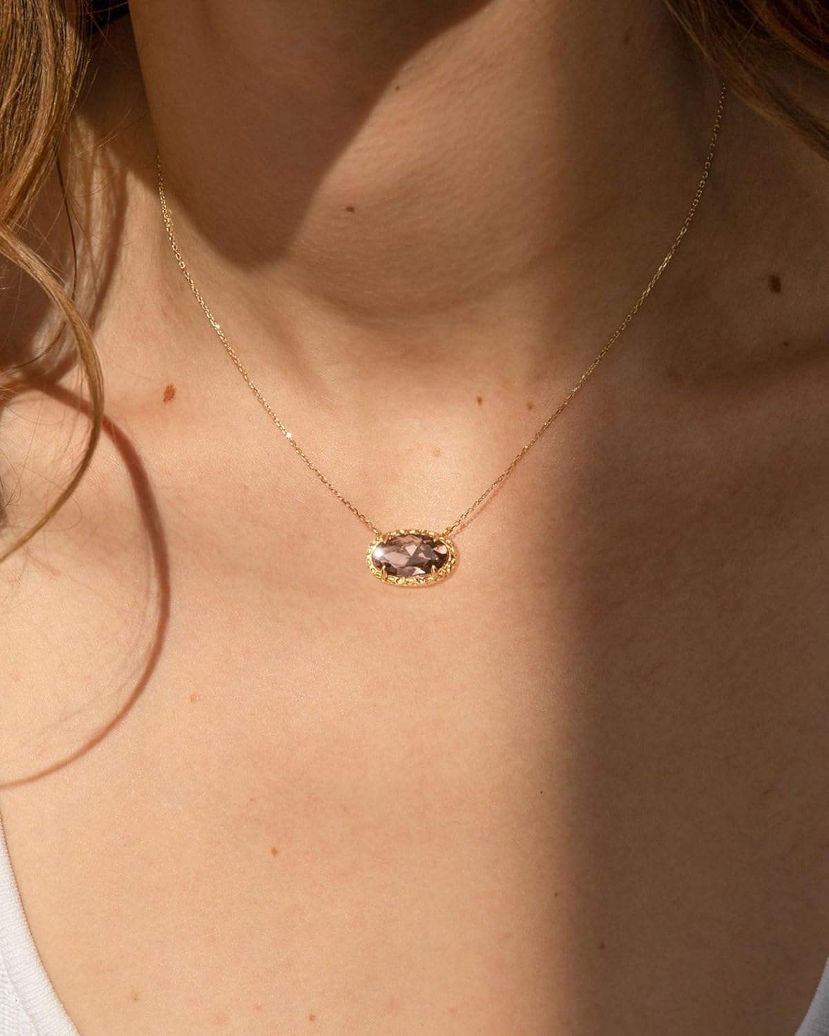 TLY Gold Necklace for Women Non Tarnish 14k Gold Plated Dainty Preppy Pendant Necklace Oval Gemstone Crystal Druzy Stone Rose Quartz Choker Necklace Birthday Wedding Everday Birthstone Valentines Day Jewelry gifts - Image 8