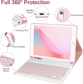 APHBZGE Keyboard Case for iPad 9/8/7th Gen 10.2’’,Detachable Case with Bluetooth Keyboard for iPad 9th Gen 10.2 inch with Pencil Holder,Auto wake/up,Pink