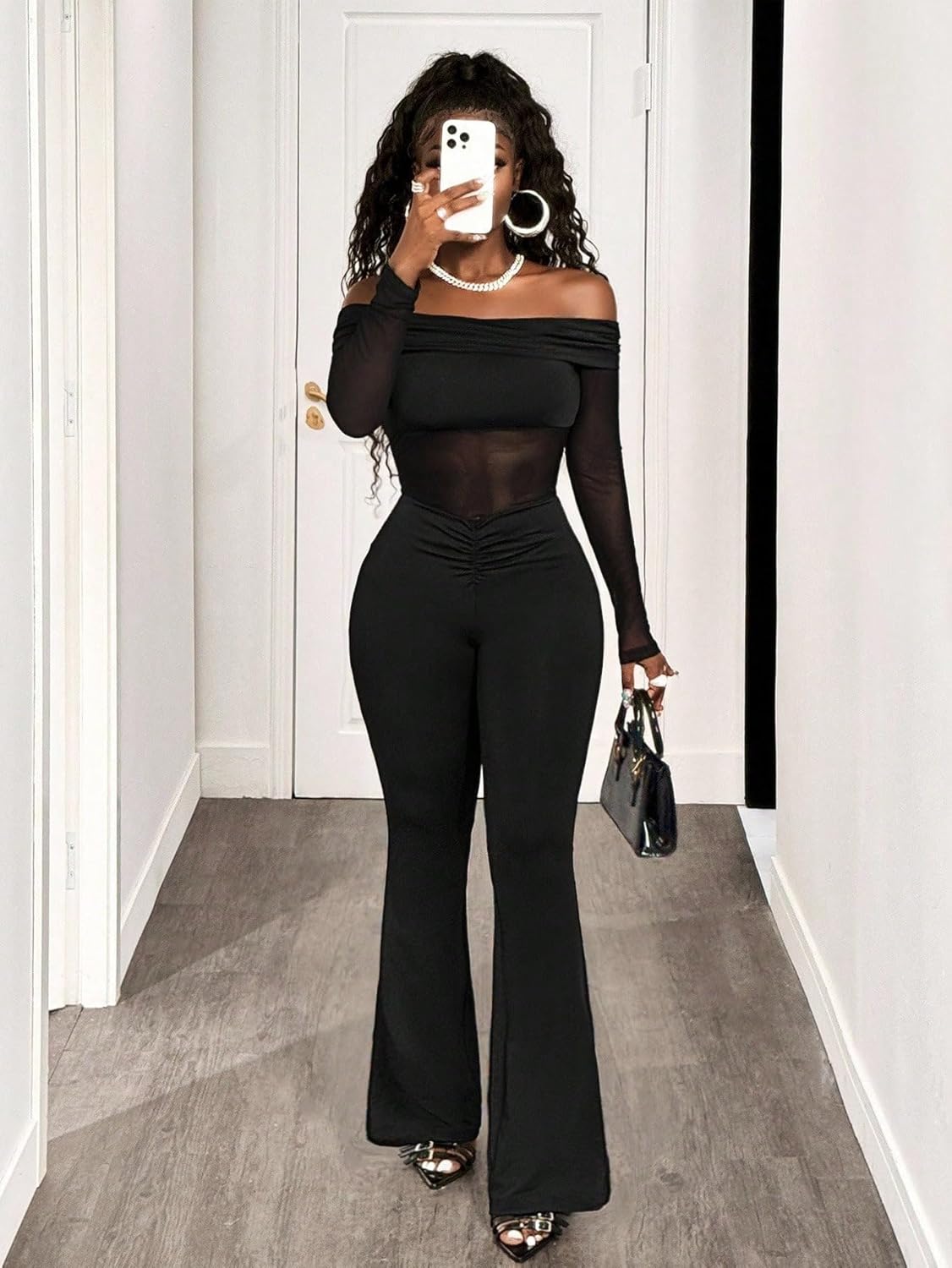 Dressy Casual Jumpsuits for Women Sexy Mesh See Through One Piece Jumpsuits Long Sleeve Summer Outfits Spring Wear