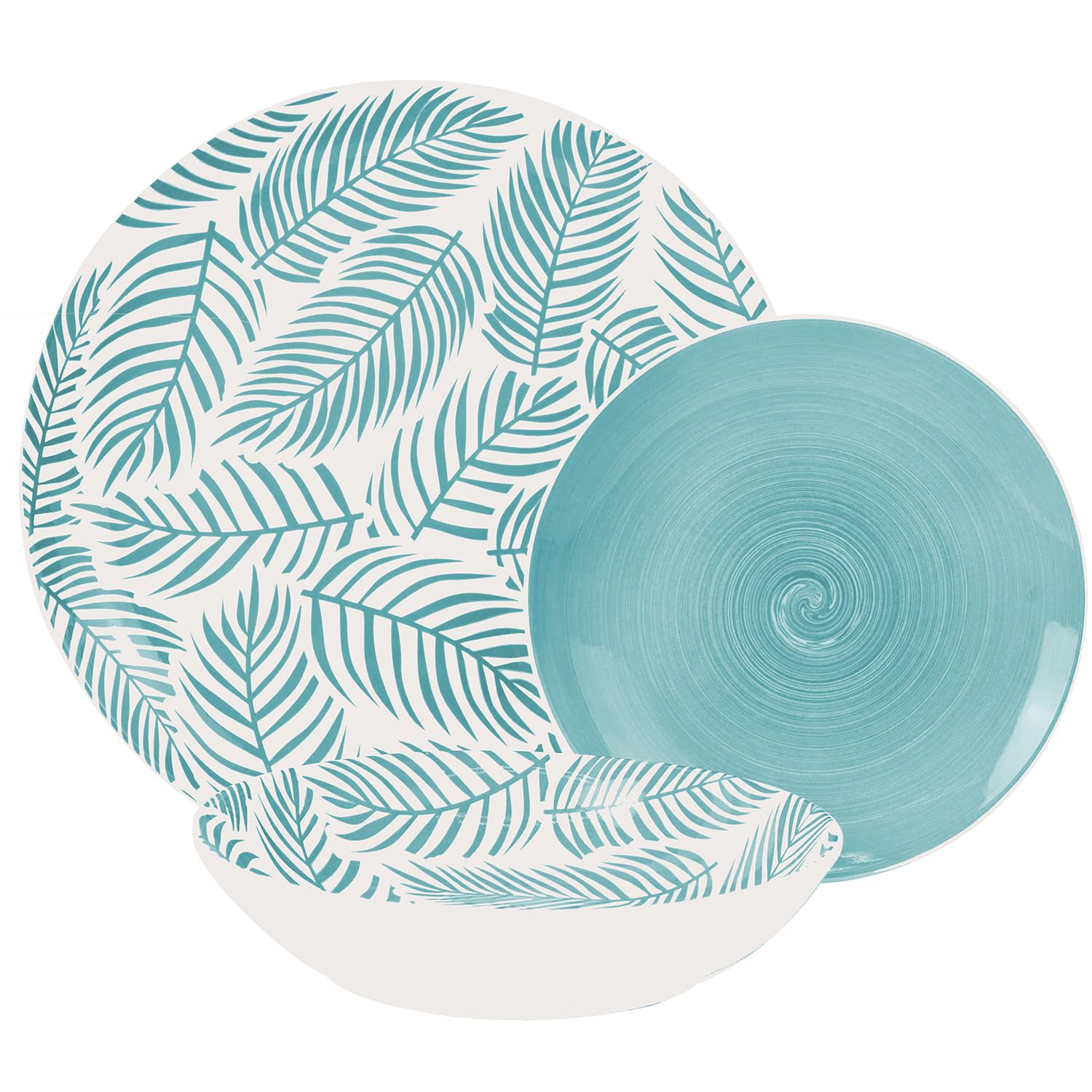 Service de vaisselle porcelaine 18 pièces bleu feuilles complet pour table élégante