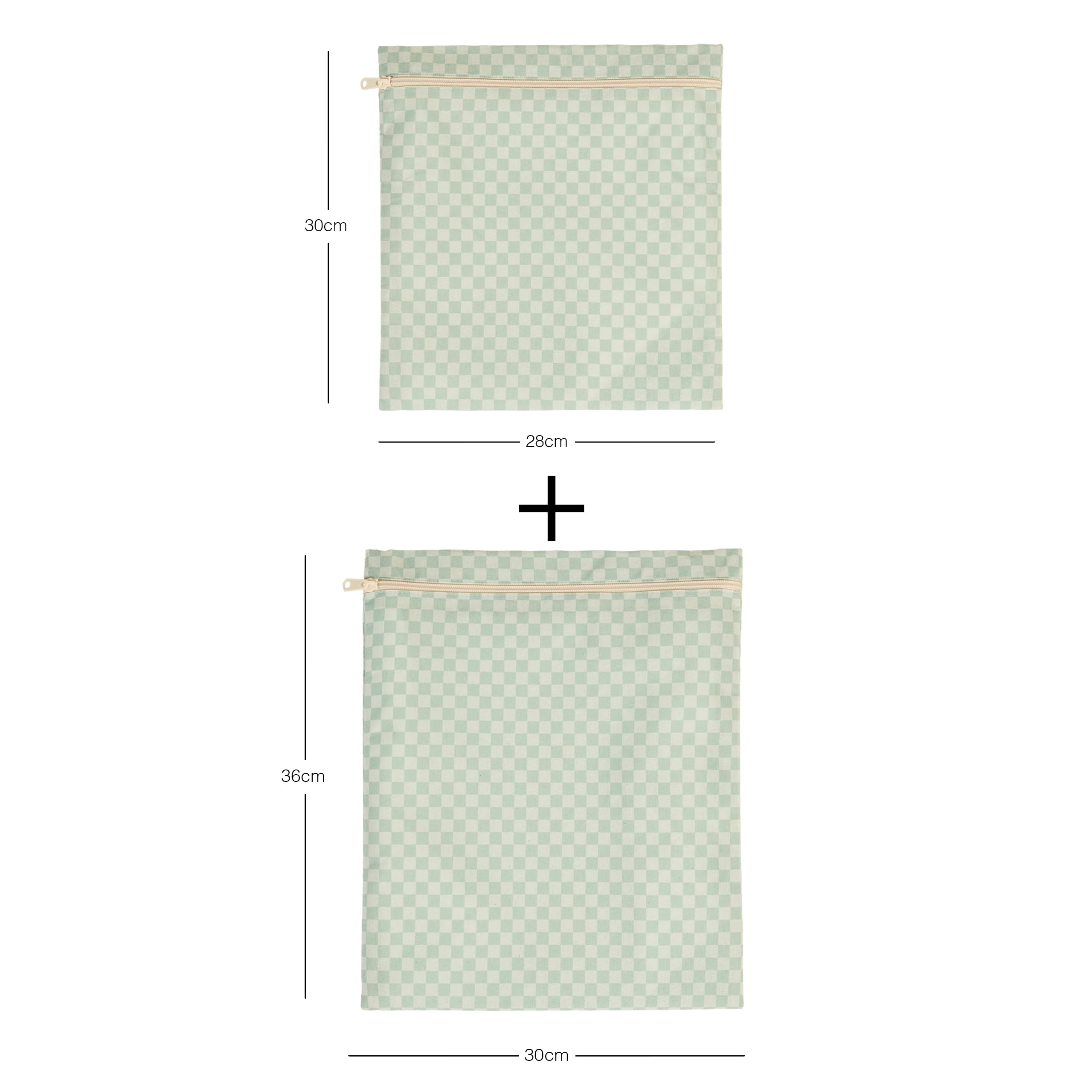 Ocean Home Textile 2'li Su Geçirmez Pvc Astarlı Mint Dama Desen Islak Kuru Çantası 28 x 30/30 x 36 cm