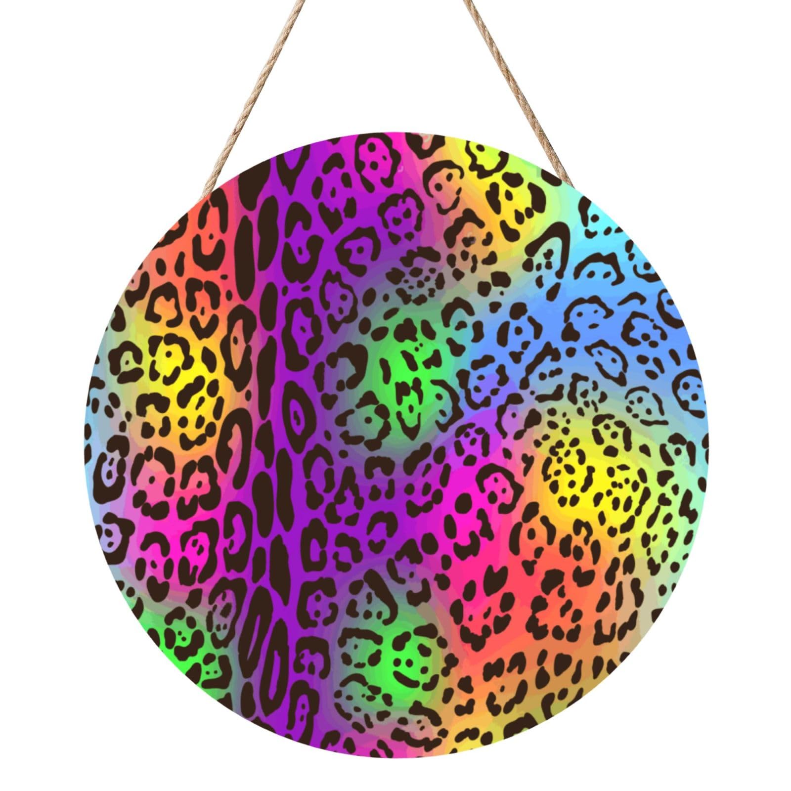 InOmak Rainbow Jaguar Skin, Round Wood Panel Painting 12 in, Wall Hanging Painting For Home