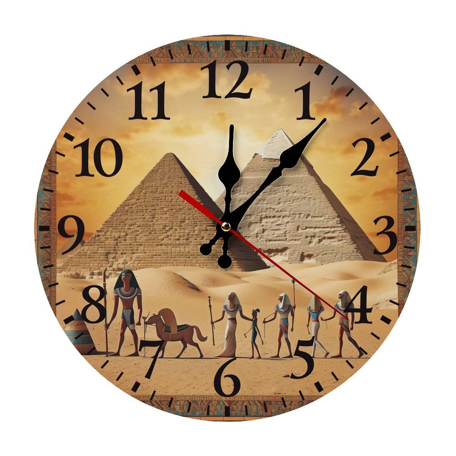 NTVOWPZO 10 Inch Wall Clock Ancient Egypt Battery Operated Wall Clocks Silent Non-Ticking Round Wall Clock for Living Room Kitchen Home Office Wall Decorative Clock