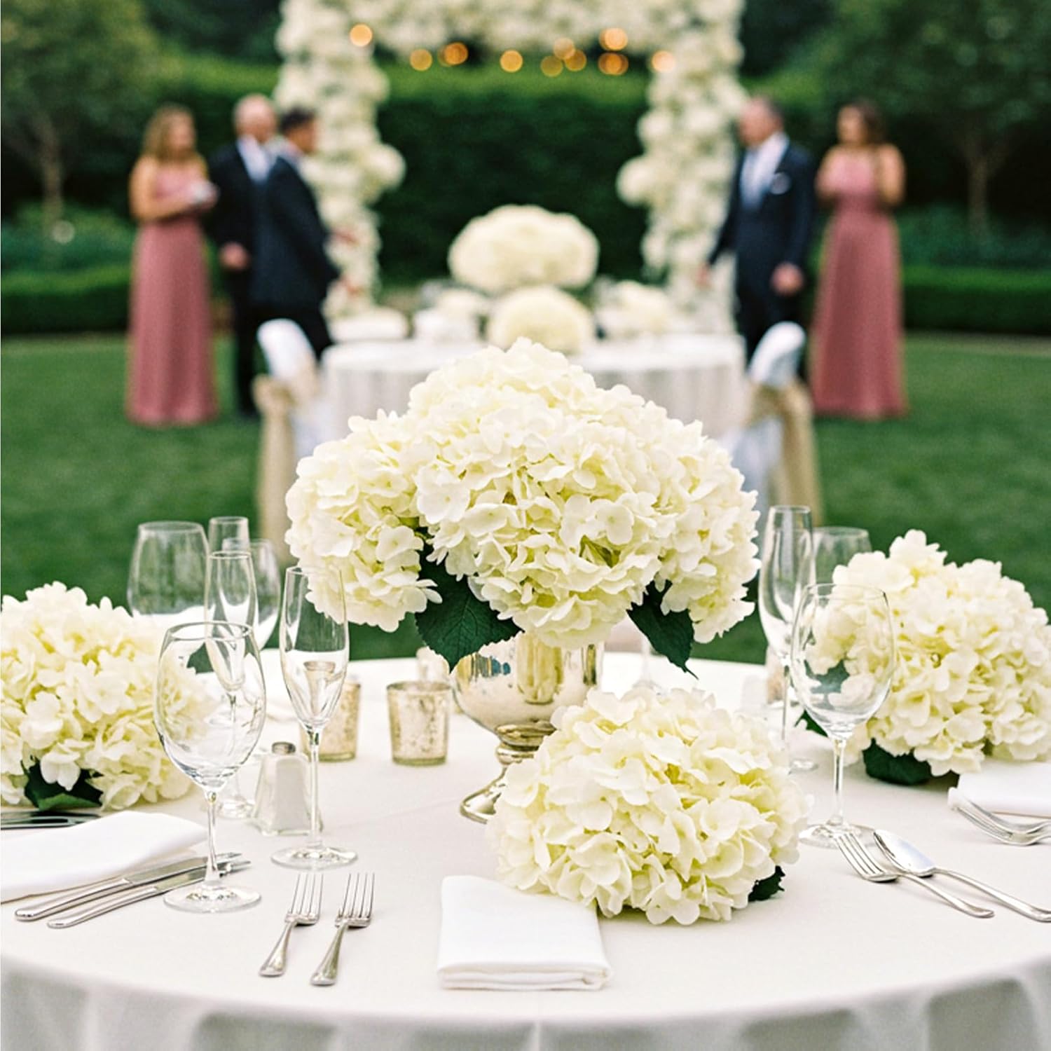 Auihiay 46 PCS Hydrangea Artificial Flowers Silk Hydrangea Heads with Stems, Champagne Artificial Hydrangea Flowers for DIY Wedding Centerpiece, Garden, Home, Party, Baby Shower Decor - Image 6