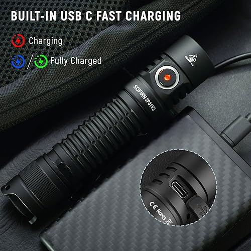 Miniatura 6 de Sofirn SP31 V3.0 Linterna táctica recargable, linterna de bolsillo de 2000 lúmenes altos con potente LED, interruptores duales y batería para EDC,