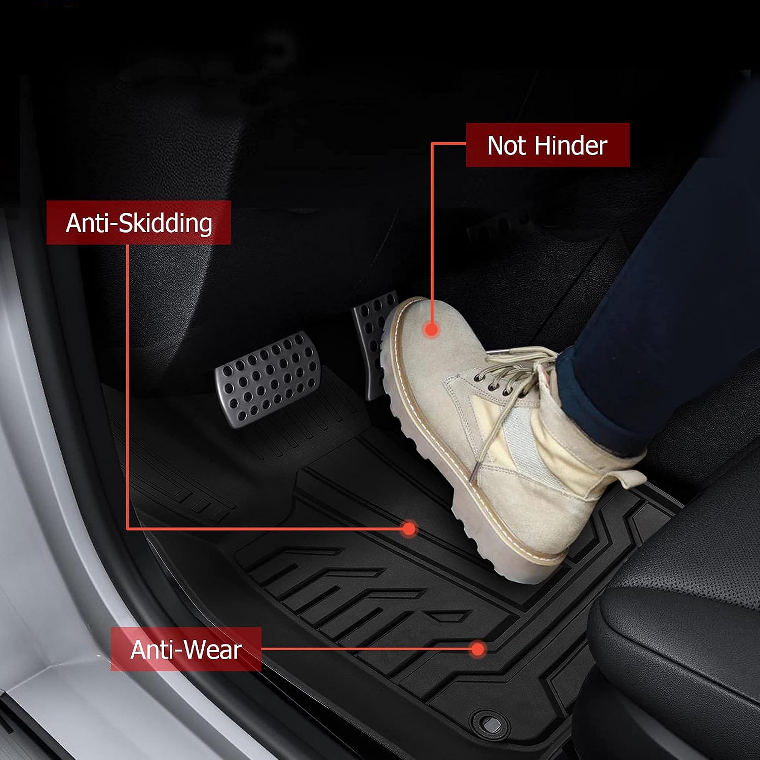 Richeer Floor Mats Compatible with 2017 2018 2019 2020 2021 CRV, Black Heavy Duty TPE All Weather Protection Floor Mat Liner 1st and 2nd: Front Left and Right & Rear, Full Set Liners