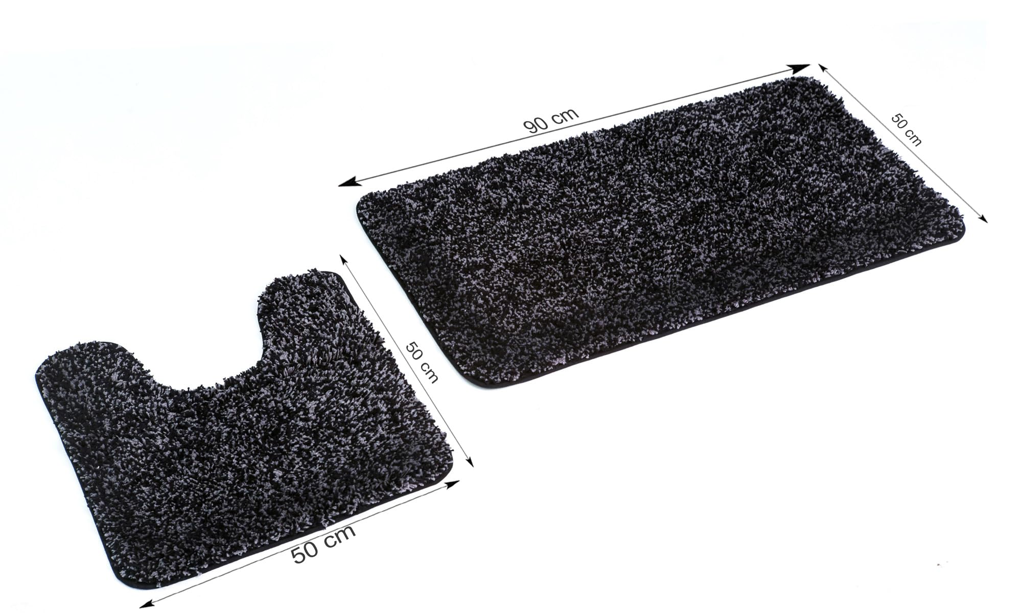 GOODWAY Set di 2 tappetini da bagno Bahama nero mélange con scollatura, super morbidi, antiscivolo, adatti per riscaldamento a pavimento