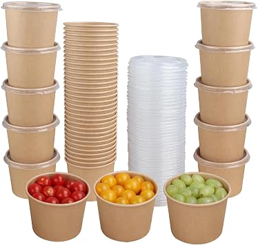 20 oz Disposable Kraft paper bowls with lids, Soup Bowls 45 Pack