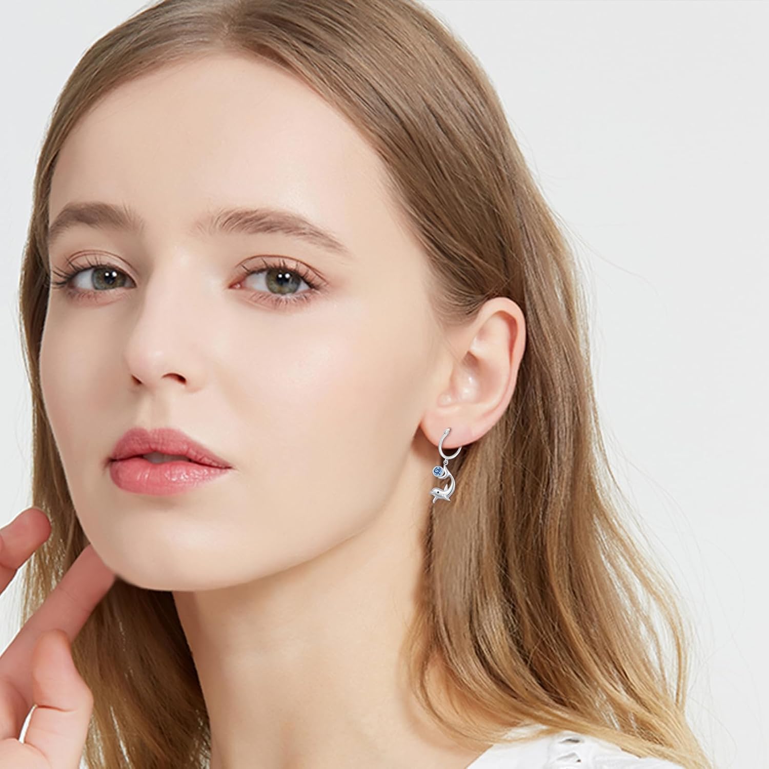 TRISHULA Dolphin Dangle Earrings Dolphin Hoop Earrings 925 Sterling Silver Dolphin with Cubic Zirconia Dangle Drop Earrings Ocean Animal Earrings Dolphin Jewelry for Dolphin Lover Women Ladies - Image 5