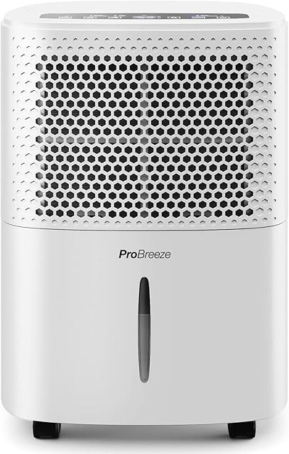 Pro Breeze 12L/Day Dehumidifier with Digital Humidity Display, Sleep Mode, Continuous Drainage and 24 Hour Timer - Ideal for Damp, Condensation and Laundry Drying